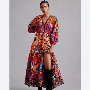 Farm Rio Anthropologie Button-Front Maxi Dress